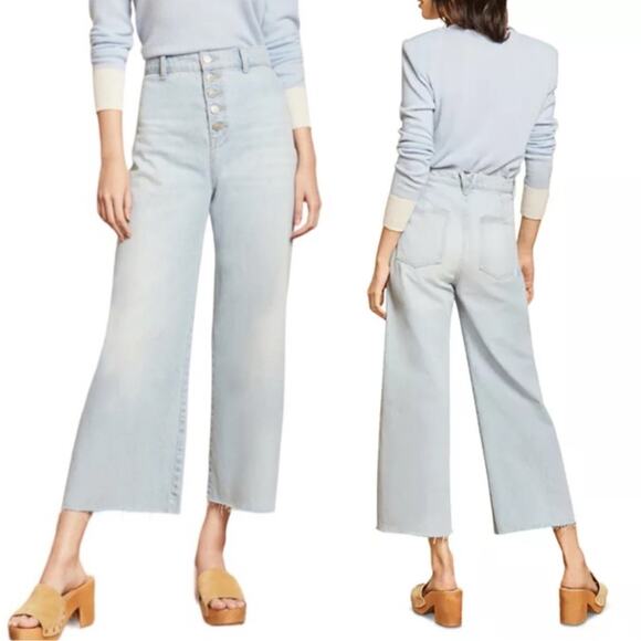 Veronica Beard Grant Wide Leg Jeans Aire Wash size 26 Raw Hem Ankle Crop